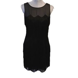 Aidan Mattox Black Fringe Dress